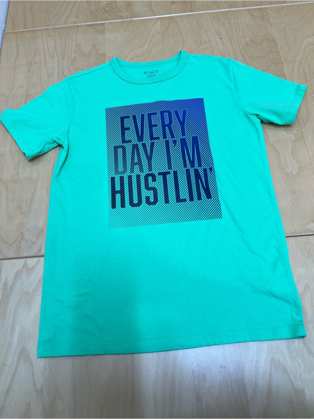 PLACE Mint Graphic Tee for kids with Navy Slogan size XL
